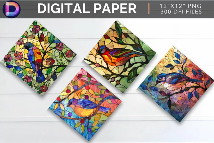 Stained Glass Bird Digital Paper