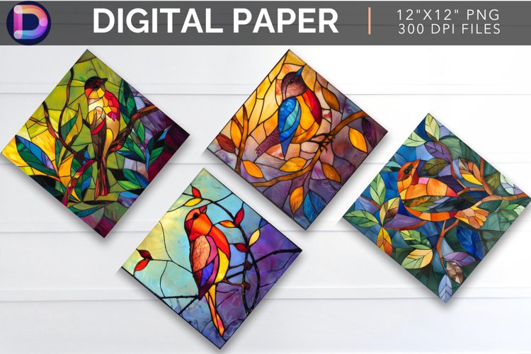 Stained Glass Bird Digital Paper