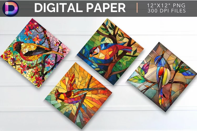 Stained Glass Bird Digital Paper
