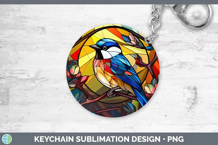 Stained Glass Bird Chickadee Keychain Sublimation Keyring De