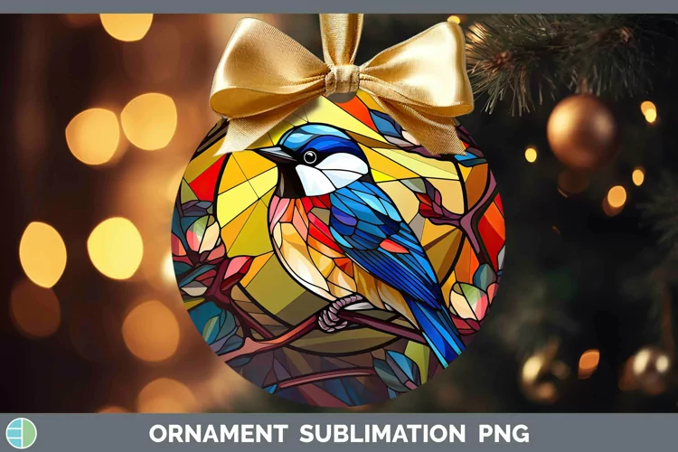Stained Glass Bird Chickadee Ornament Sublimation Bauble Des