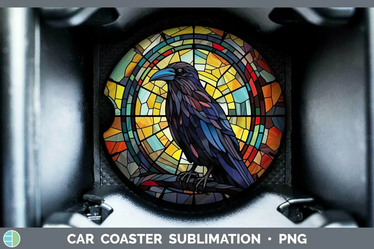 Stained Glass Bird Crow Car Coaster Sublimation Coaster Desi