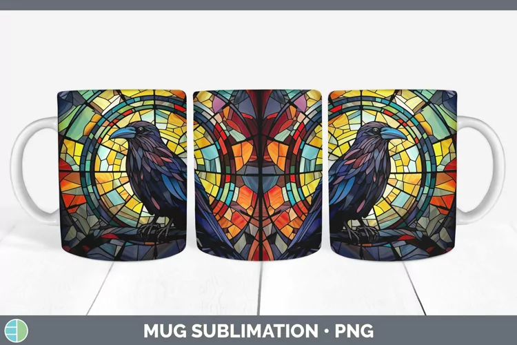 Stained Glass Bird Crow Mug Wrap Sublimation Coffee Cup Desi