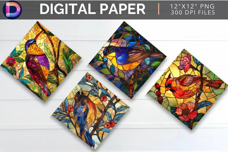 Stained Glass Bird Digital Paper