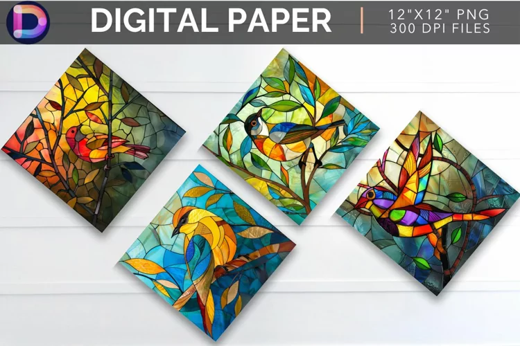 Stained Glass Bird Digital Paper