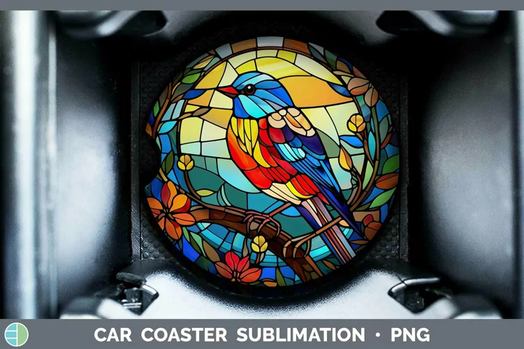 Stained Glass Bird Finch Car Coaster Sublimation Coaster Des