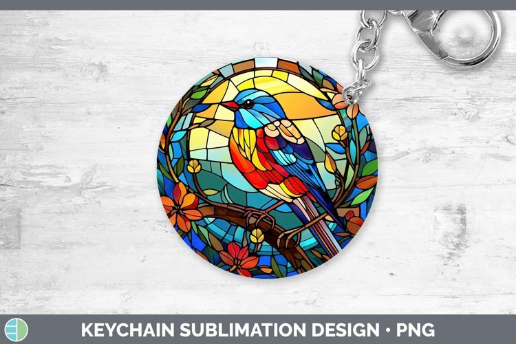 Stained Glass Bird Finch Keychain Sublimation Keyring Design