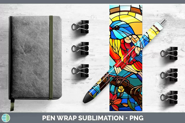 Stained Glass Bird Finch Pen Wrap Sublimation Epoxy Pen Desi