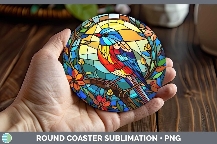 GorgeousStained Glass Bird Round Coaster design.