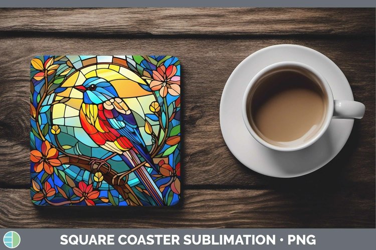 GorgeousStained Glass Bird Square Coaster design.
