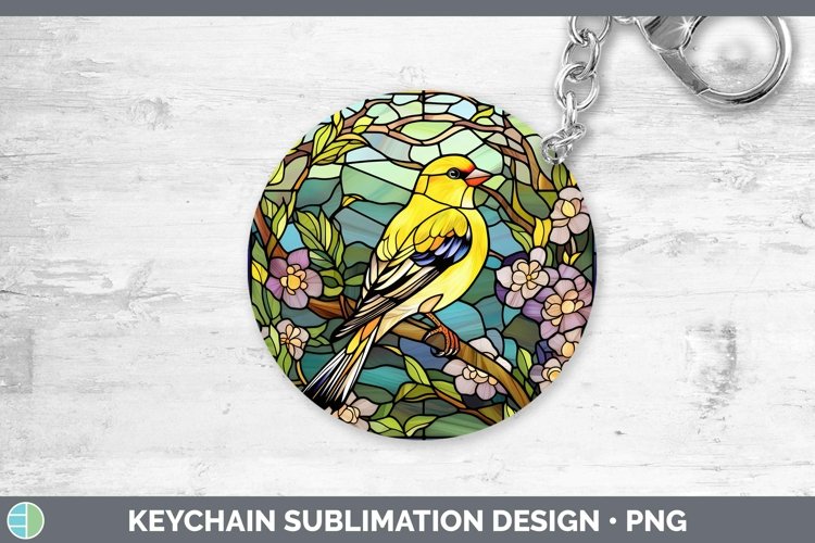 Stained Glass Bird Goldfinch Keychain Sublimation Keyring De