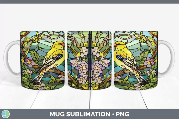 Stained Glass Bird Goldfinch Mug Wrap Sublimation Coffee Cup