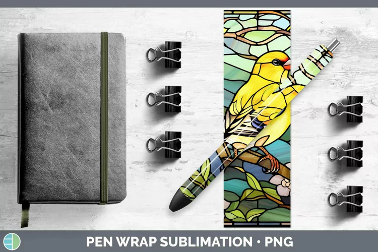Stained Glass Bird Goldfinch Pen Wrap Sublimation Epoxy Pen