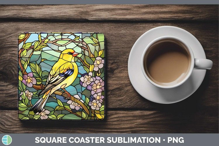 GorgeousStained Glass Bird Square Coaster design.