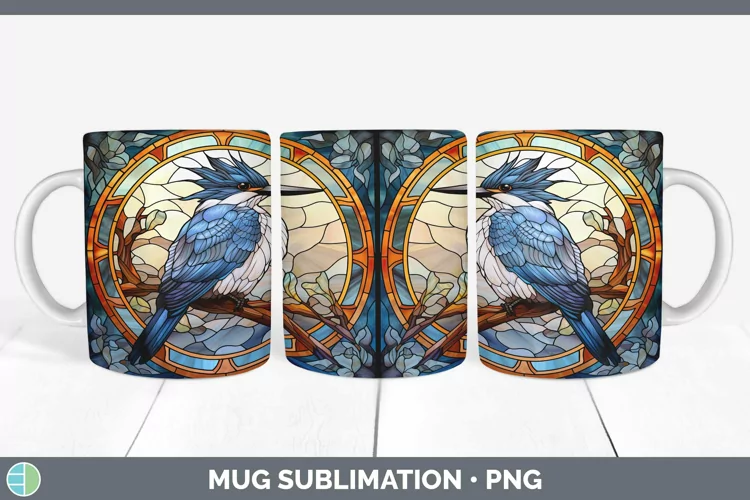 Stained Glass Bird Kingfisher Mug Wrap Sublimation Coffee Cu