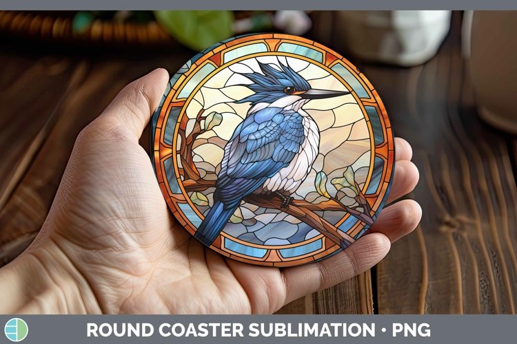 GorgeousStained Glass Bird Round Coaster design.
