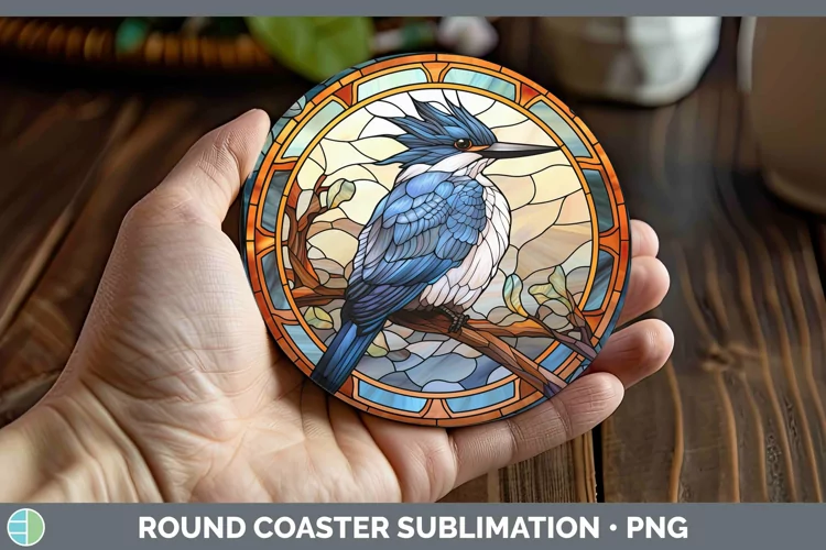 Stained Glass Bird Kingfisher Round Coaster Sublimation Coas