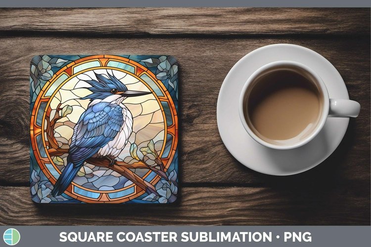 GorgeousStained Glass Bird Square Coaster design.