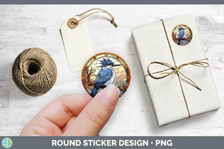 Stained Glass Bird Kingfisher Stickers | Round Labels Design