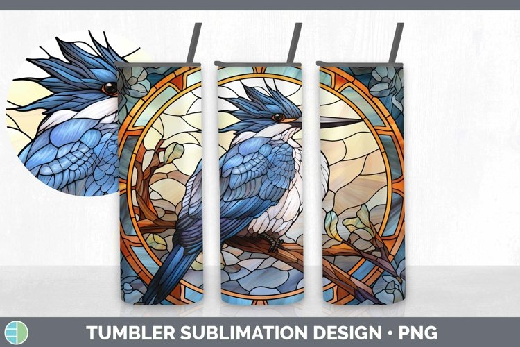 Stained Glass Bird Kingfisher Tumbler Sublimation 20 oz Skin