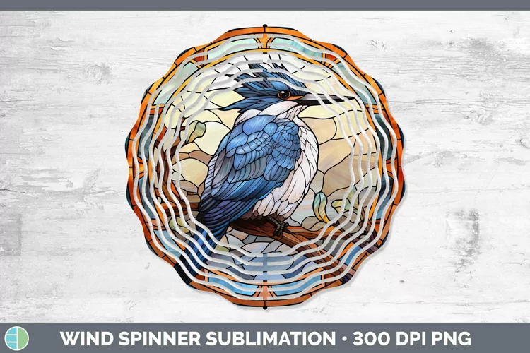 Stained Glass Bird Kingfisher Wind Spinner Sublimation Spinn