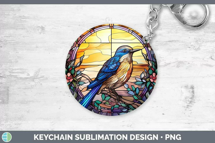 Stained Glass Bird Mockingbird Keychain Sublimation Keyring