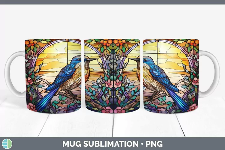 Stained Glass Bird Mockingbird Mug Wrap Sublimation Coffee C