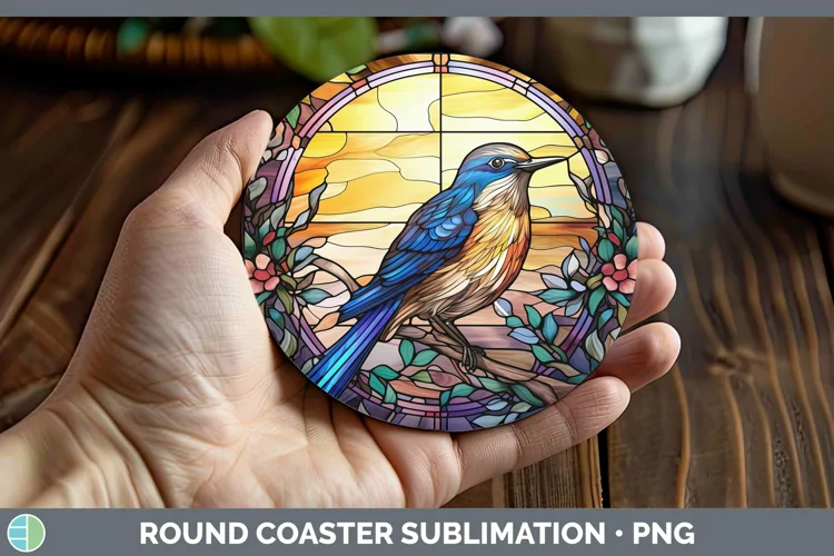 Stained Glass Bird Mockingbird Round Coaster Sublimation Coa