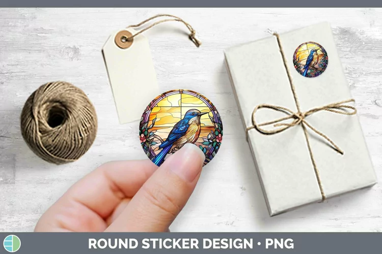 Stained Glass Bird Mockingbird Stickers | Round Labels Desig