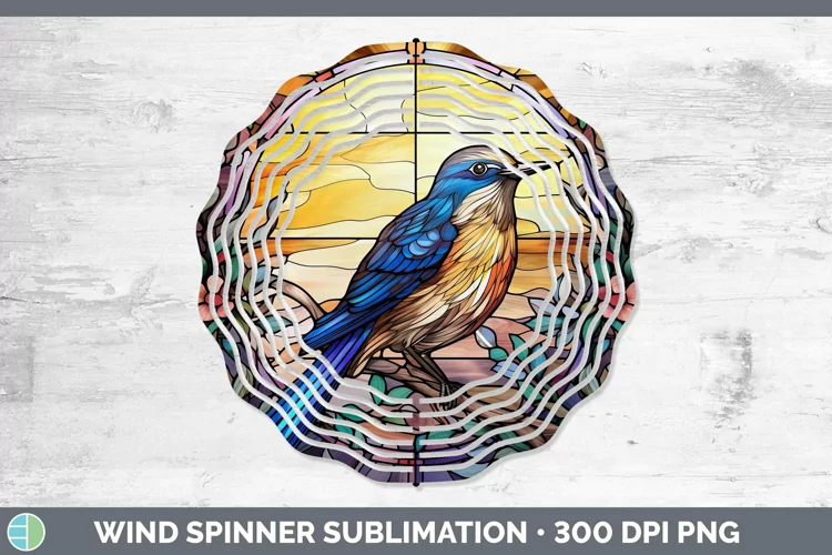 Stained Glass Bird Mockingbird Wind Spinner Sublimation Spin