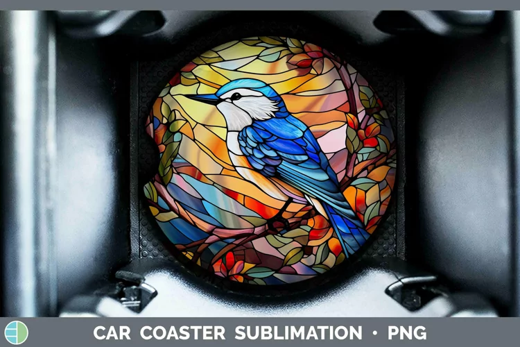 Stained Glass Bird Nuthatch Car Coaster Sublimation Coaster