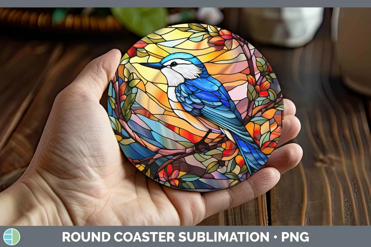 Stained Glass Bird Nuthatch Round Coaster Sublimation Coaste