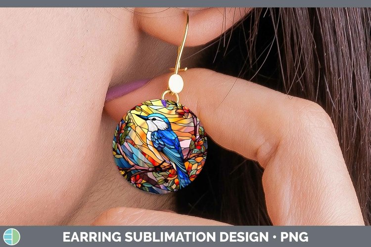 GorgeousStained Glass Bird Round Earrings design.