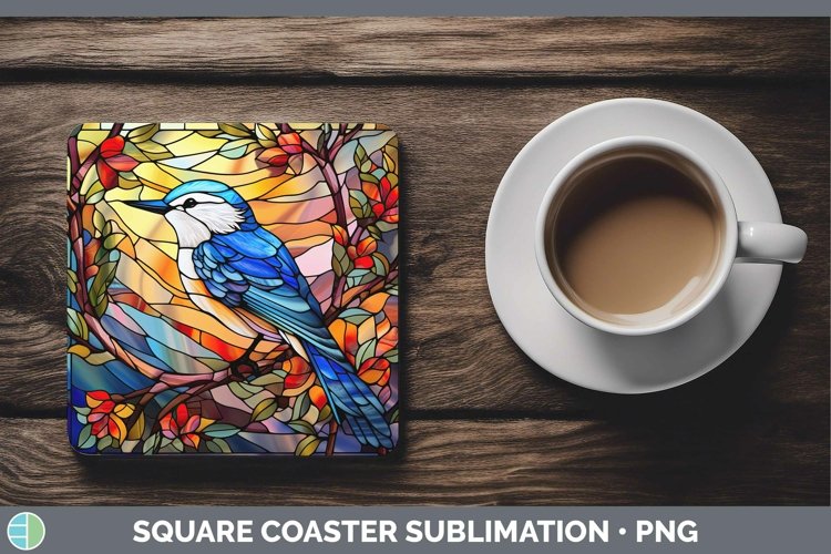 GorgeousStained Glass Bird Square Coaster design.