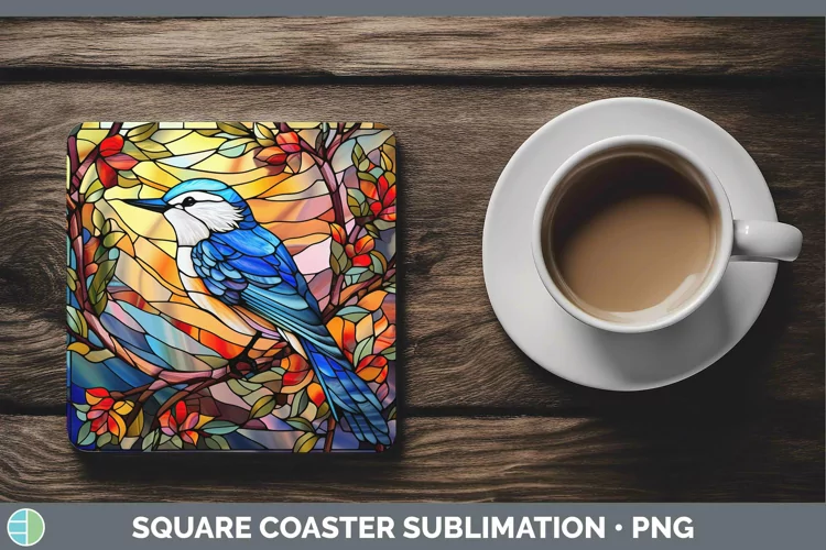 Stained Glass Bird Nuthatch Square Coaster Sublimation Coast