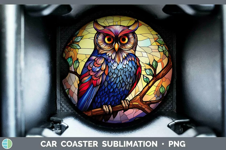 Stained Glass Bird Owl Car Coaster Sublimation Coaster Desig