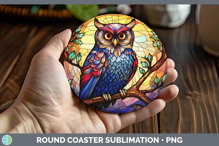 Stained Glass Bird Owl Round Coaster Sublimation Coaster Des