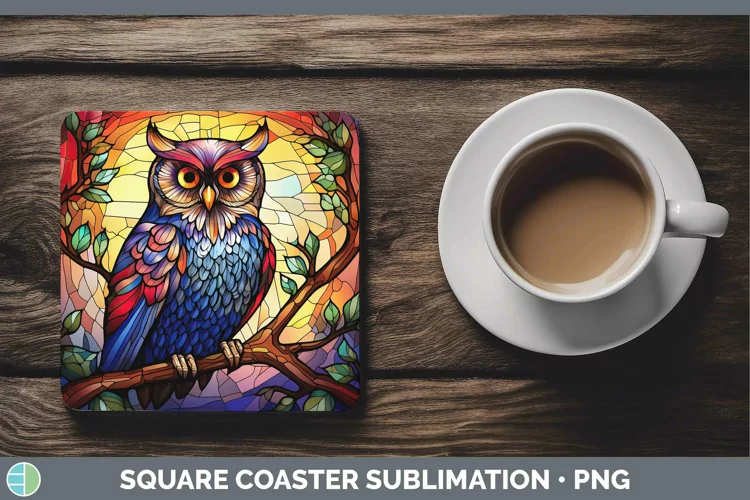 Stained Glass Bird Owl Square Coaster Sublimation Coaster De