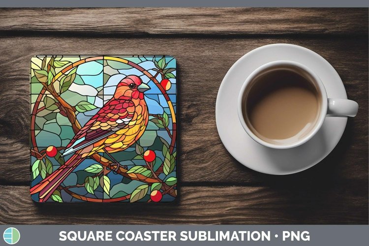 GorgeousStained Glass Bird Square Coaster design.