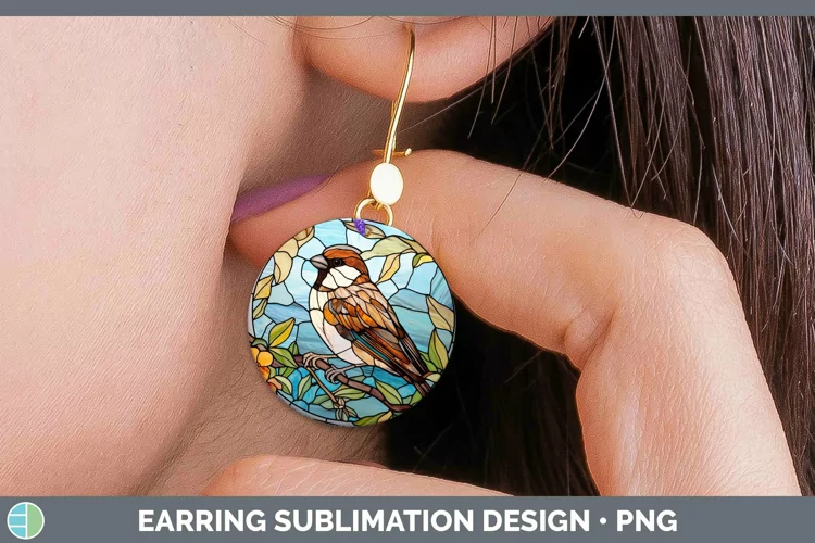 Stained Glass Bird Sparrow Round Earrings Sublimation Earrin