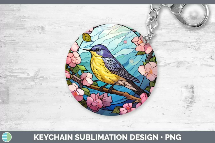 Stained Glass Bird Warbler Keychain Sublimation Keyring Desi