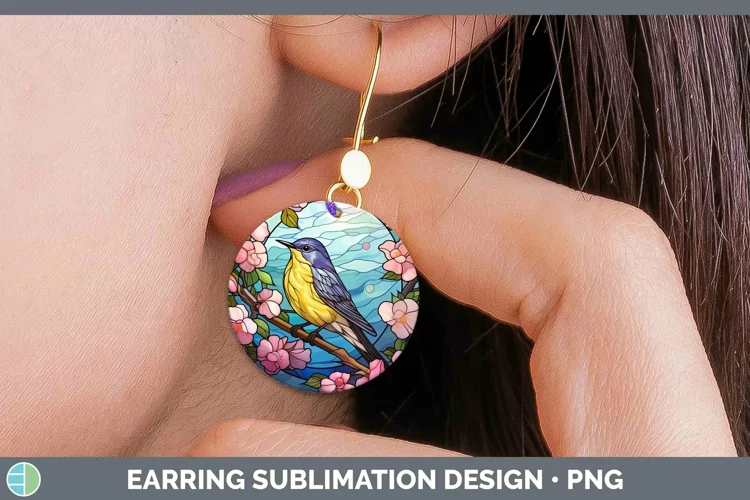 Stained Glass Bird Warbler Round Earrings Sublimation Earrin