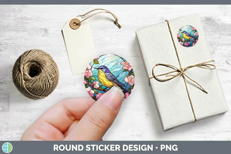 Stained Glass Bird Warbler Stickers | Round Labels Designs