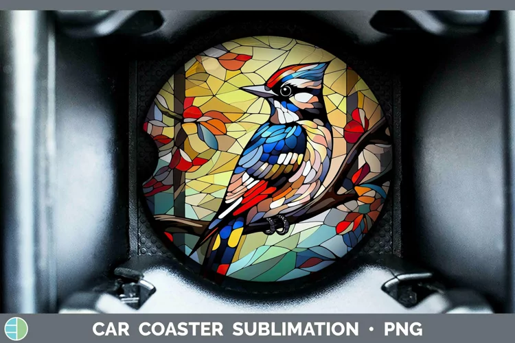 Stained Glass Bird Woodpecker Car Coaster Sublimation Coaste