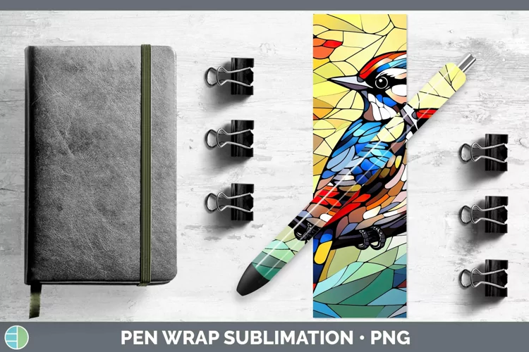 Stained Glass Bird Woodpecker Pen Wrap Sublimation Epoxy Pen