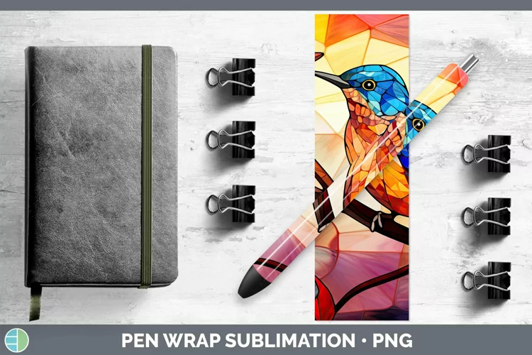 Stained Glass Bird Wren Pen Wrap Sublimation Epoxy Pen Desig