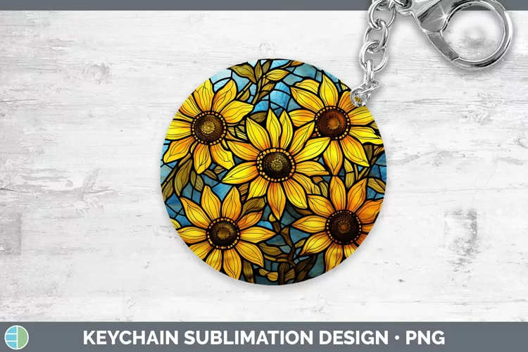 Stained Glass Black-eyed Susan Keychain Sublimation Keyring