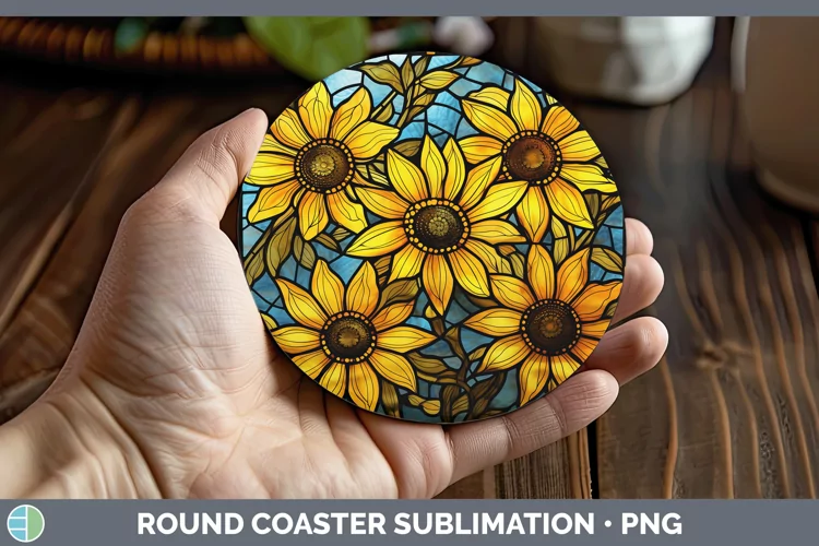 Stained Glass Black-eyed Susan Round Coaster Sublimation Coa