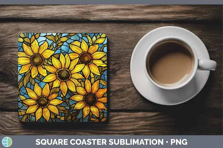 Stained Glass Black-eyed Susan Square Coaster Sublimation Co