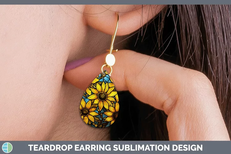 Stained Glass Black-eyed Susan Teardrop Earrings Sublimation